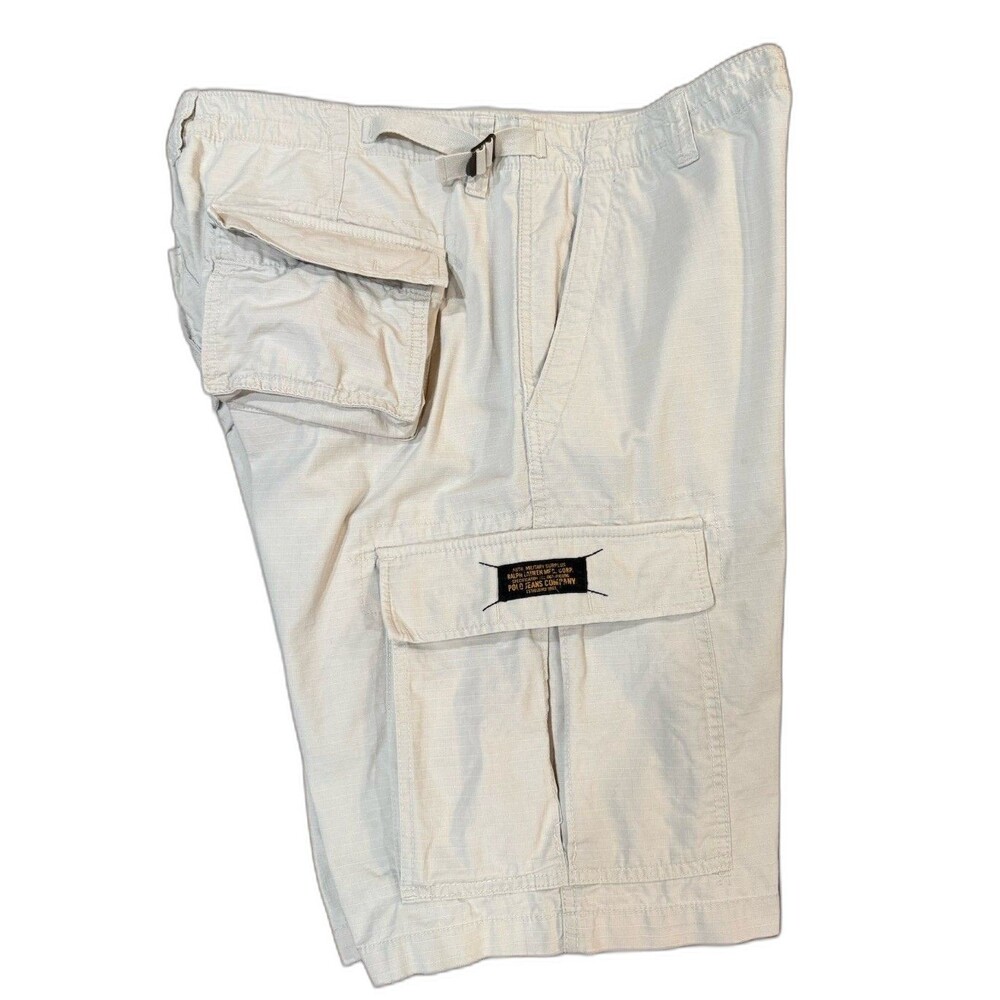 Polo Jeans Co Ralph Lauren Cargo Shorts Mens 36 Beige Ripstop Utility Pockets
